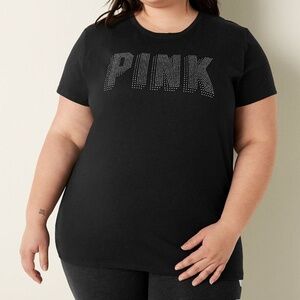 Victoria's Secret PINK Everyday Tee Black with Logo Shine XL NEW